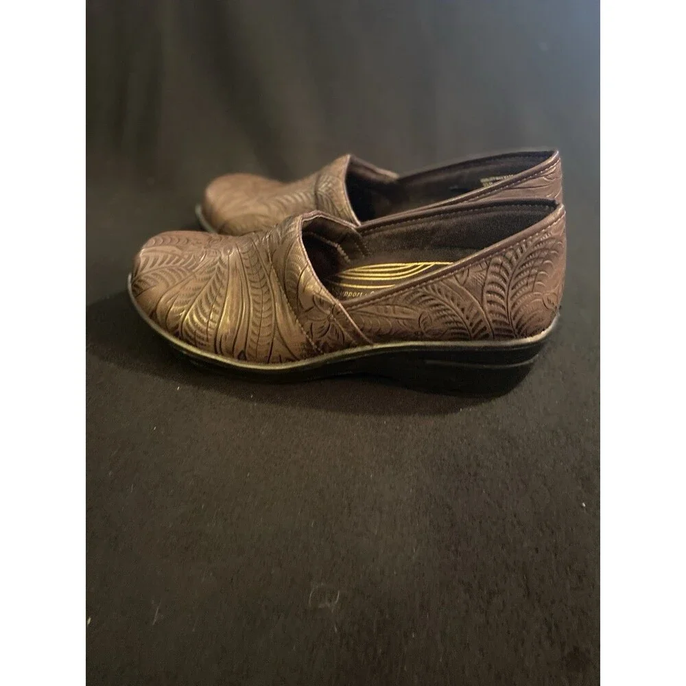 Women's Clogs Chef Nurse Shoes Floral Size 9.5 Brown Comfort Slip On Easy Street